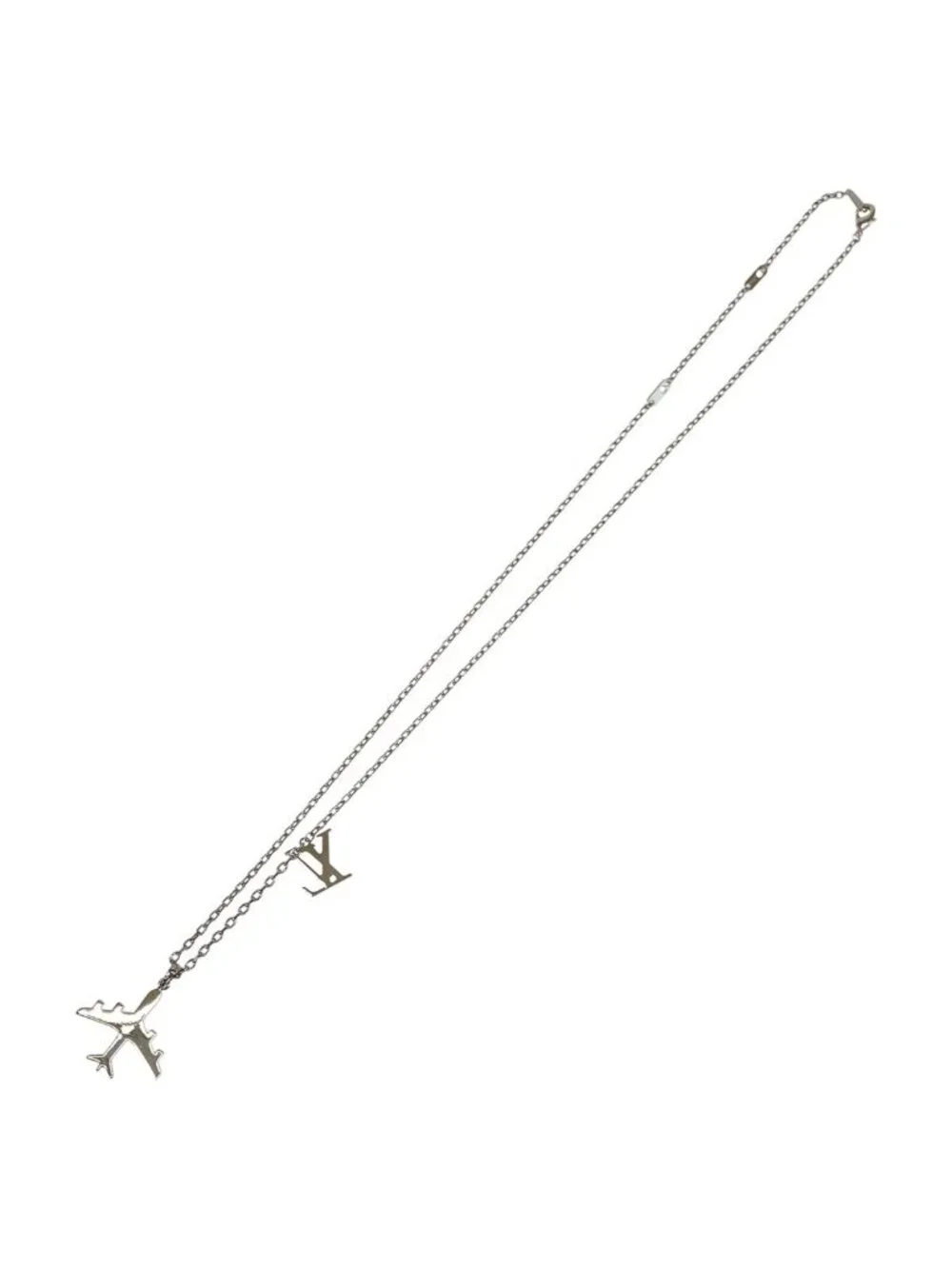 Louis Vuitton Pendant LV Plain Silver Metal Necklace